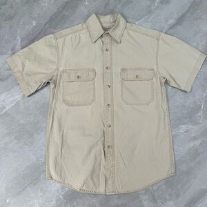 Men’s L.L. Bean Sunwashed Canvas Short Sleeve Button Down Cotton Shirt Small